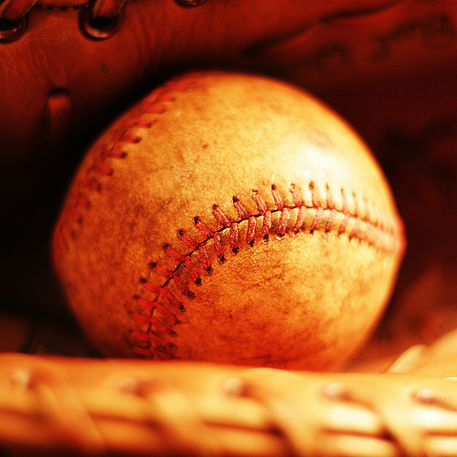 Baseball in vintage glove