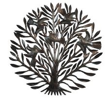 Haitian Metal Wall Art Handcrafted Sculpture Serenity Tree Birds Round New